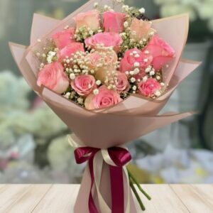 Premium Pink Roses & Gypsophila Bouquet