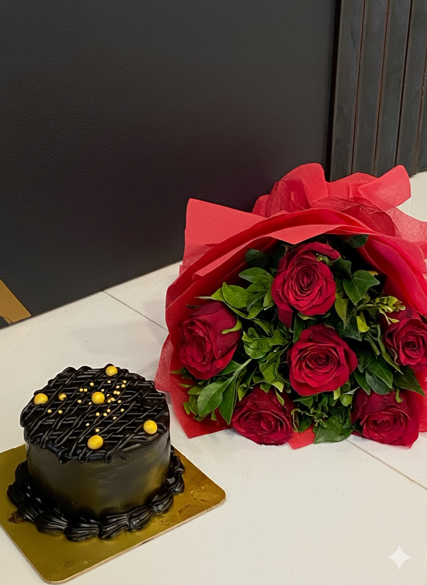 Midnight Romance Cake & Roses Combo