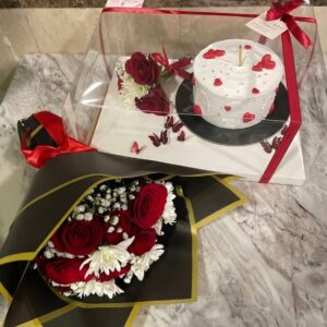 Luxury Black Wrap Roses & Butterfly Cake Box