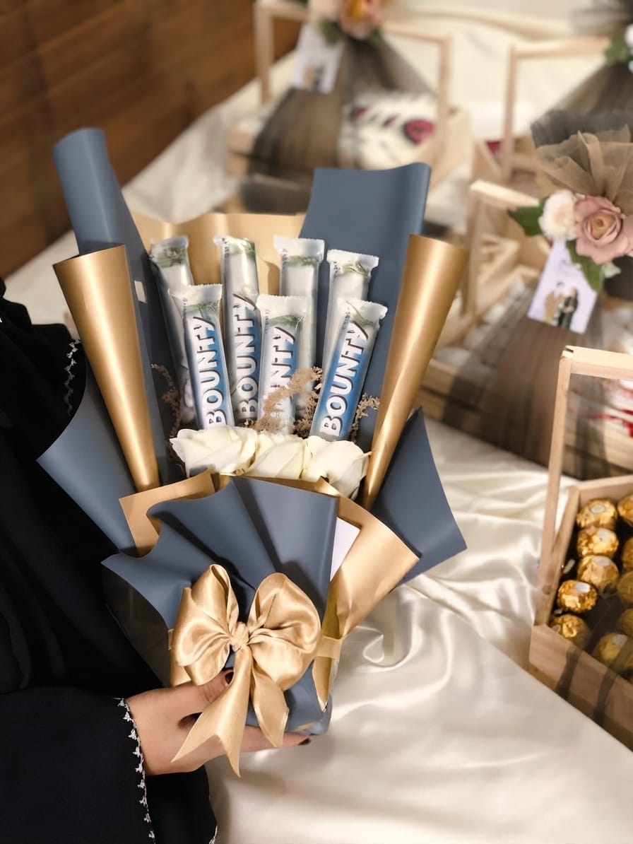 Golden Bounty Rose & Chocolate Harmony Bouquet