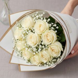 Royal Ivory Rose & Baby's Breath Bouquet