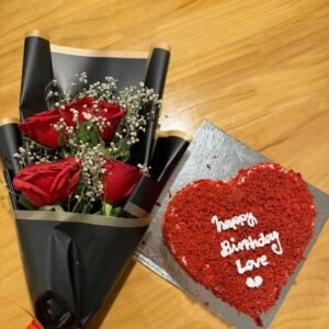 Midnight Romance Red Velvet Cake and Rose Combo