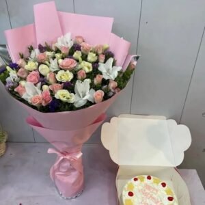 Blushing Pastel Grace Cake and Bouquet
