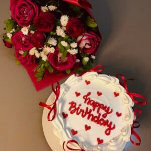Ruby Elegance Birthday Cake and Bouquet Set