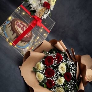 Rustic Duo Rose and Birthday Cake Gift Set