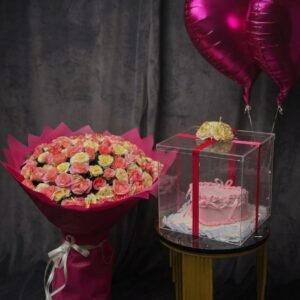 Magenta Luxe Pastel Rose and Acrylic Cake Gift Bundle