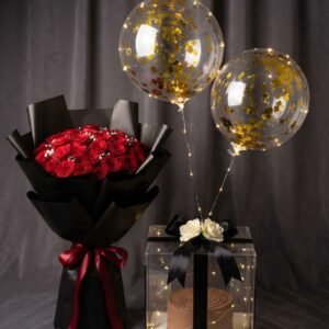 Midnight Noir LED Balloon, Cake, and Red Rose Gift Set