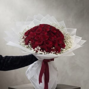 Ivory Velvet Crimson Rose Bouquet