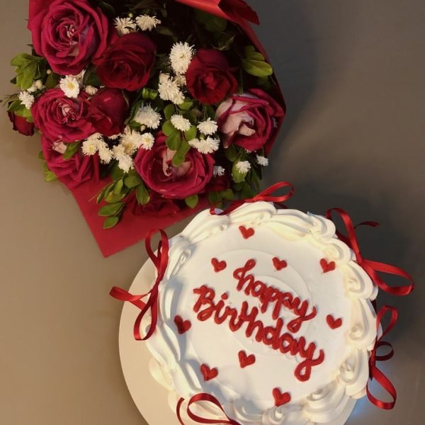 Ruby Elegance Birthday Cake and Bouquet Set
