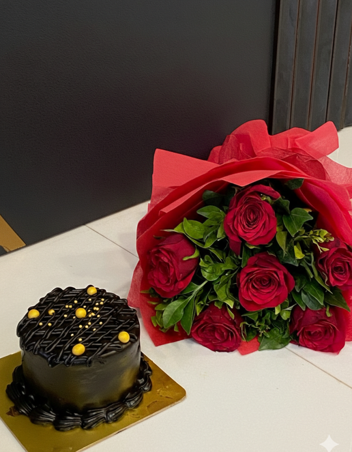 Midnight Romance Cake & Roses Combo