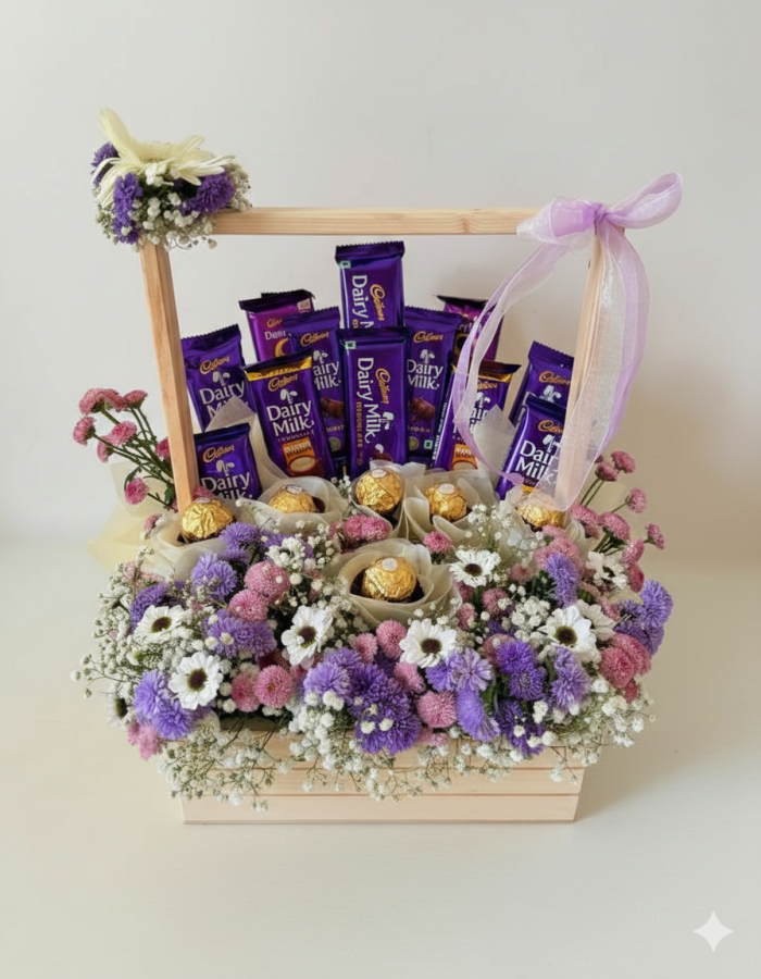 Sweet Elegance Chocolate & Flower Basket