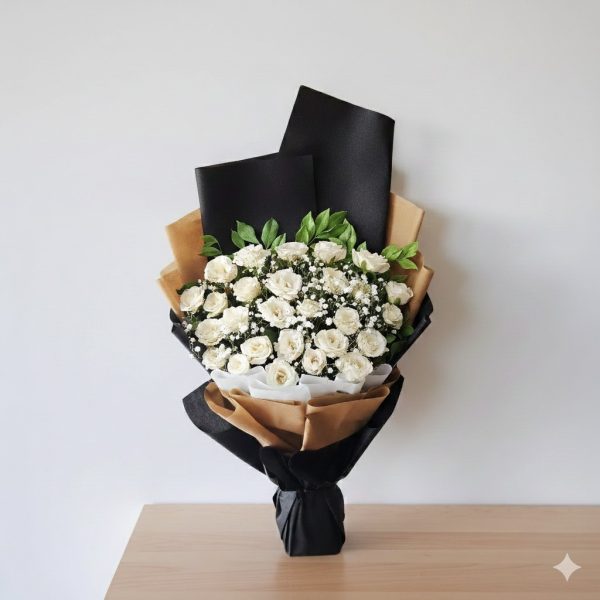 White Roses Flower With Baby Breath