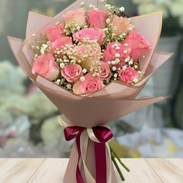 Premium Pink Roses & Gypsophila Bouquet