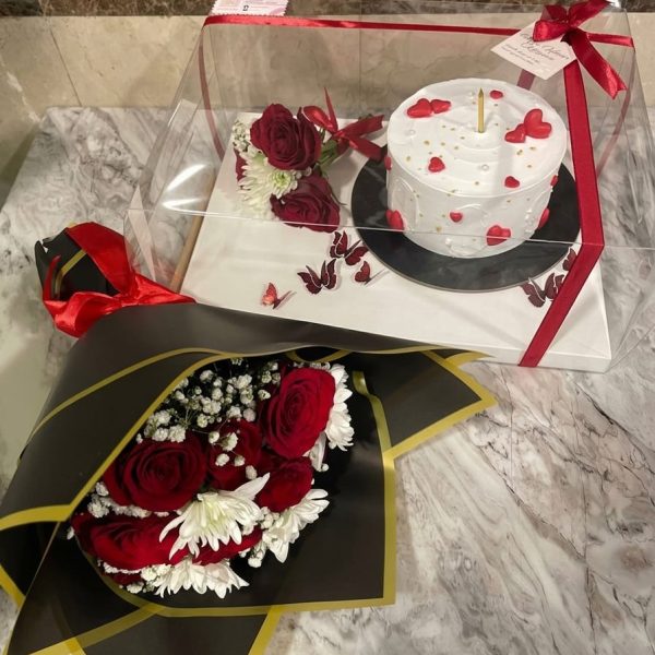 Luxury Black Wrap Roses & Butterfly Cake Box