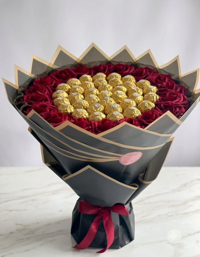 Velvet Rose & Gold Chocolate Bouquet